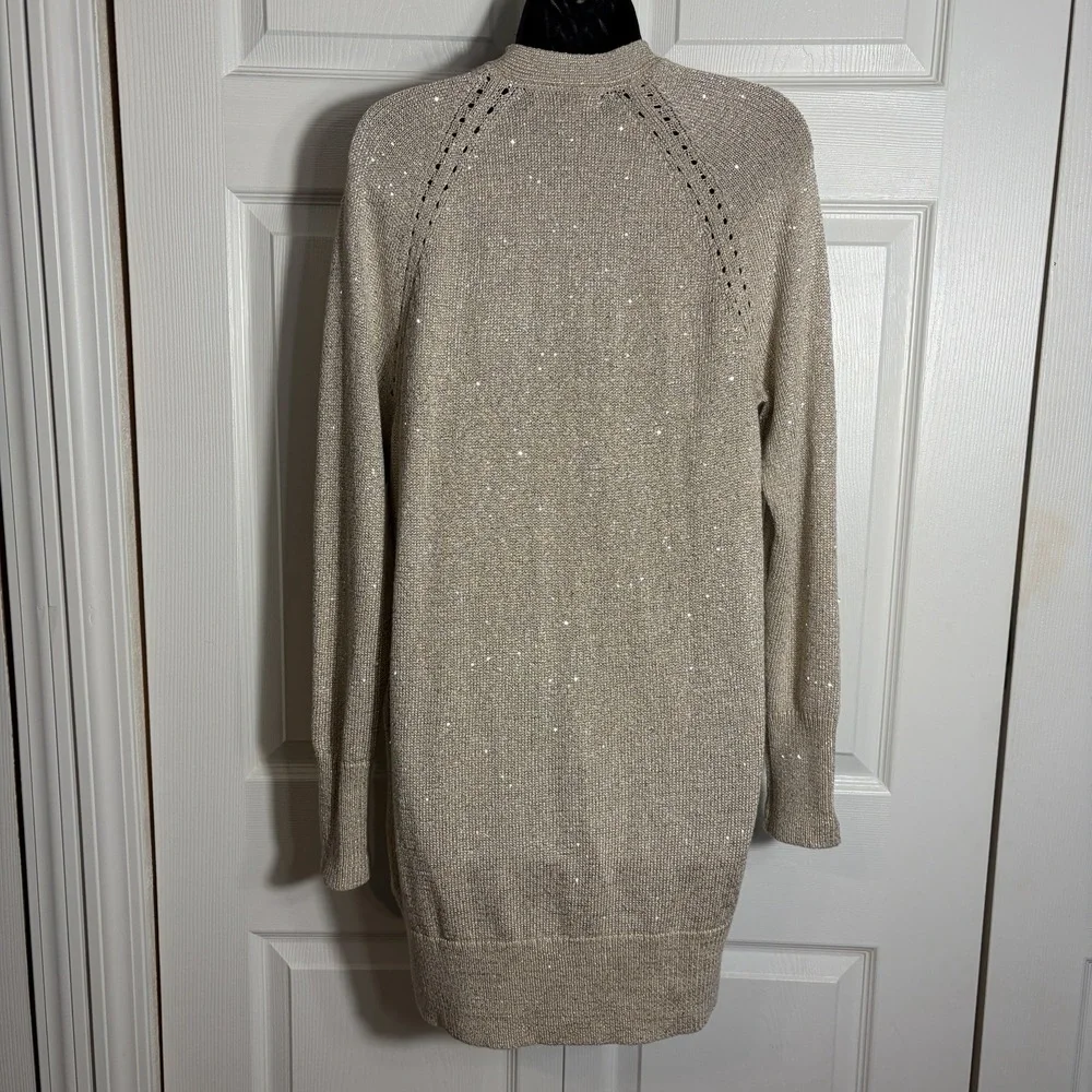 Banana Republic Open Front Cardigan Women M Gold Sequin Knit Sweater Pockets Top